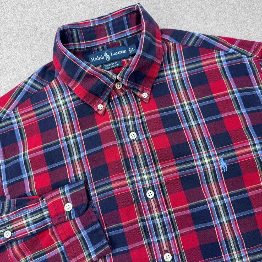 Vintage‎ 90s Polo Ralph Lauren Shirt Mens Large Red Plaid Holiday Classic Preppy